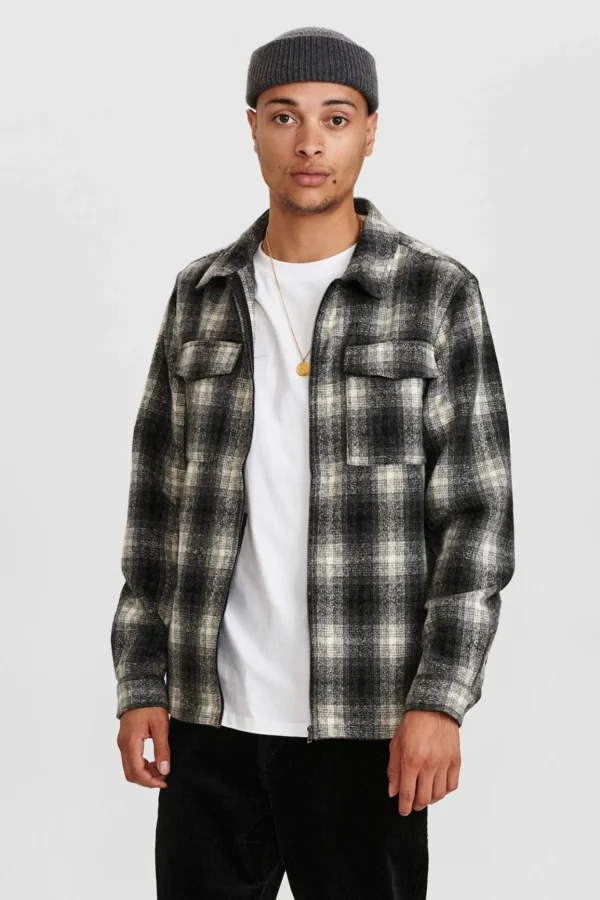 Mand Anerkjendt Akhanky Wool Check Overshirt - Caviar