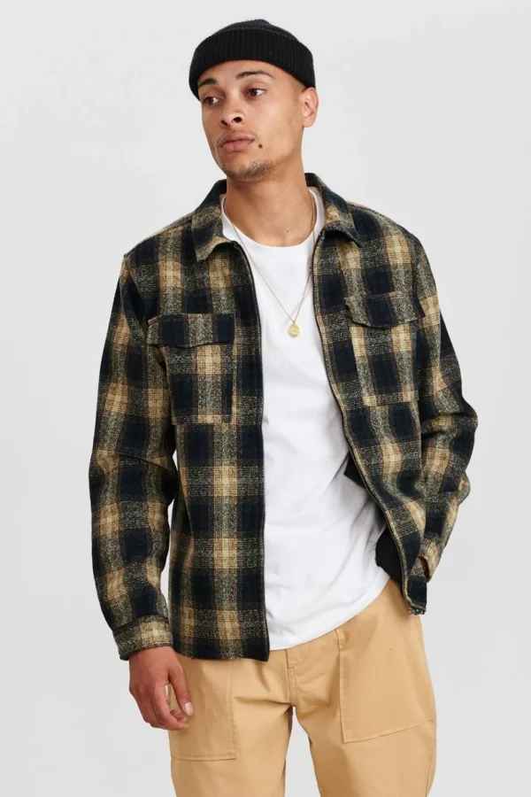 Mand Anerkjendt Akhanky Wool Check Overshirt - Slate Black