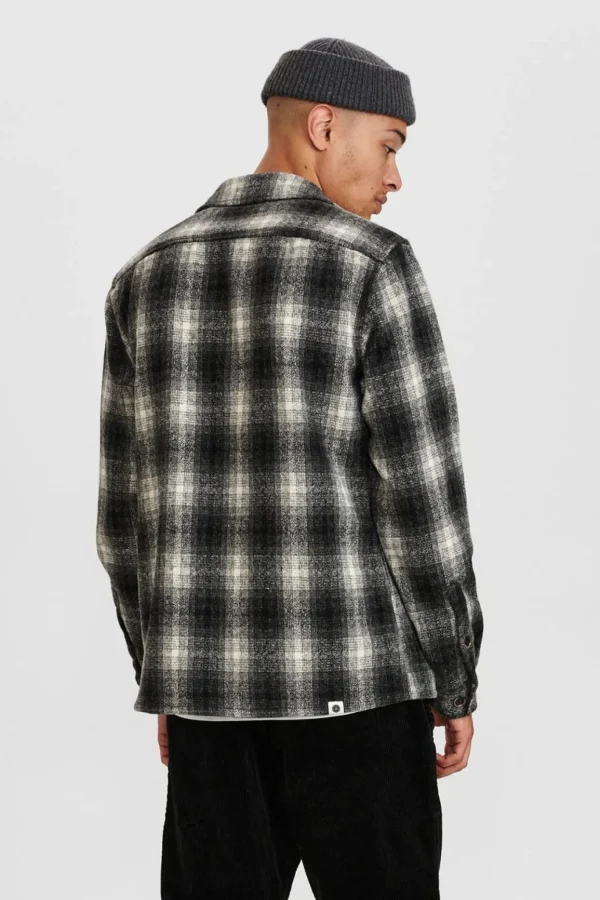 Mand Anerkjendt Akhanky Wool Check Overshirt - Caviar