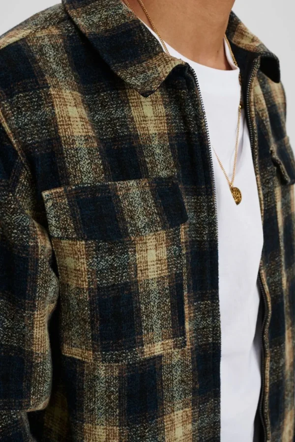 Mand Anerkjendt Akhanky Wool Check Overshirt - Slate Black