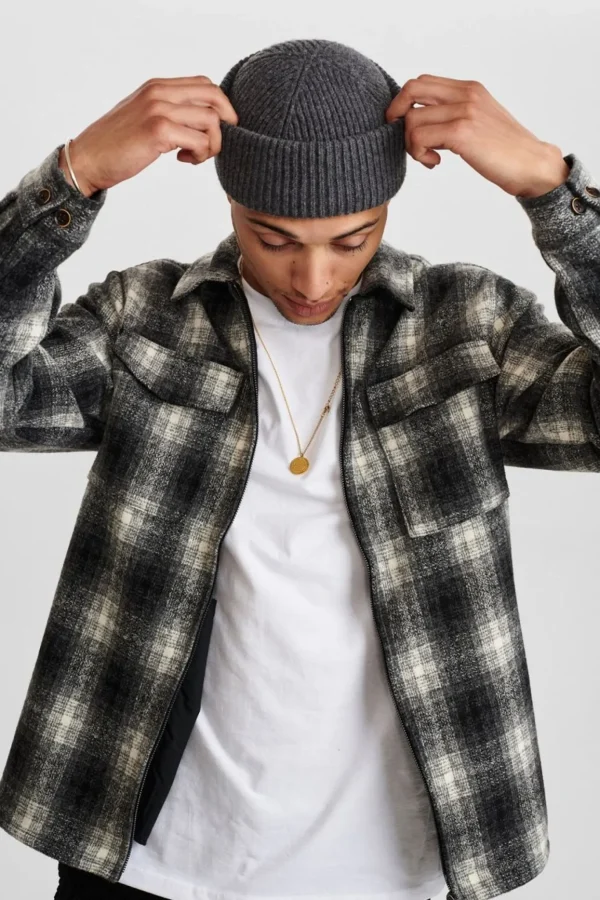 Mand Anerkjendt Akhanky Wool Check Overshirt - Caviar