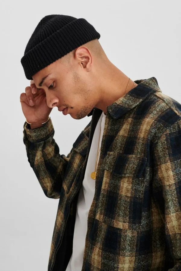 Mand Anerkjendt Akhanky Wool Check Overshirt - Slate Black