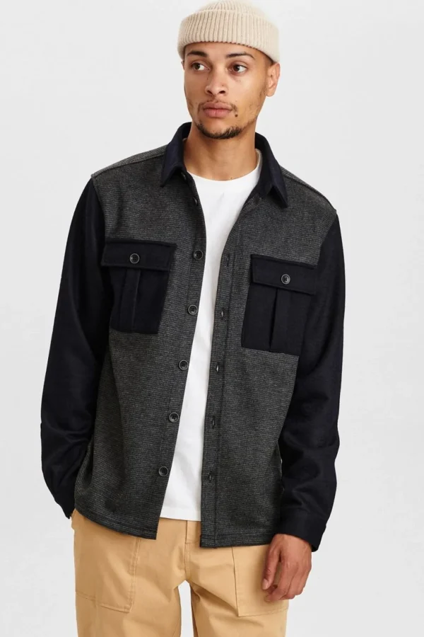 Mand Anerkjendt Akhauro Wool Overshirt - Caviar