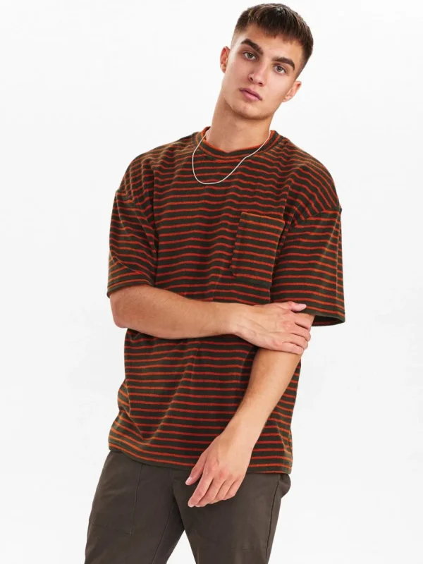 Mand Anerkjendt Akholger Frotte Stripe Tee - Forest Night