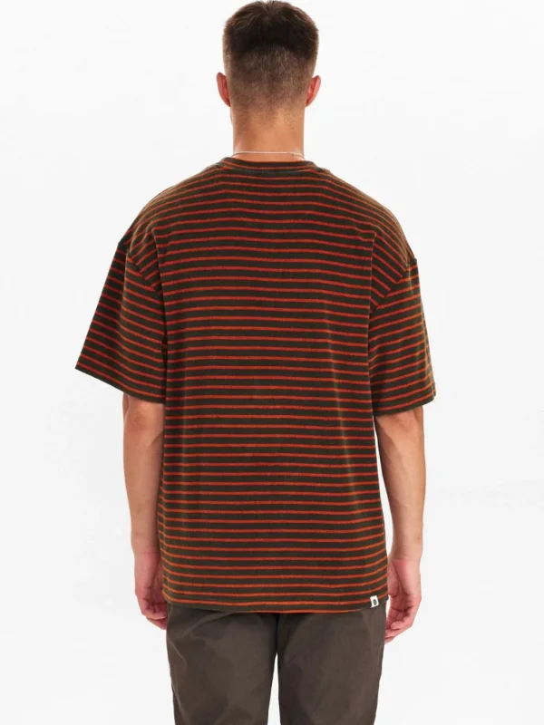 Mand Anerkjendt Akholger Frotte Stripe Tee - Forest Night