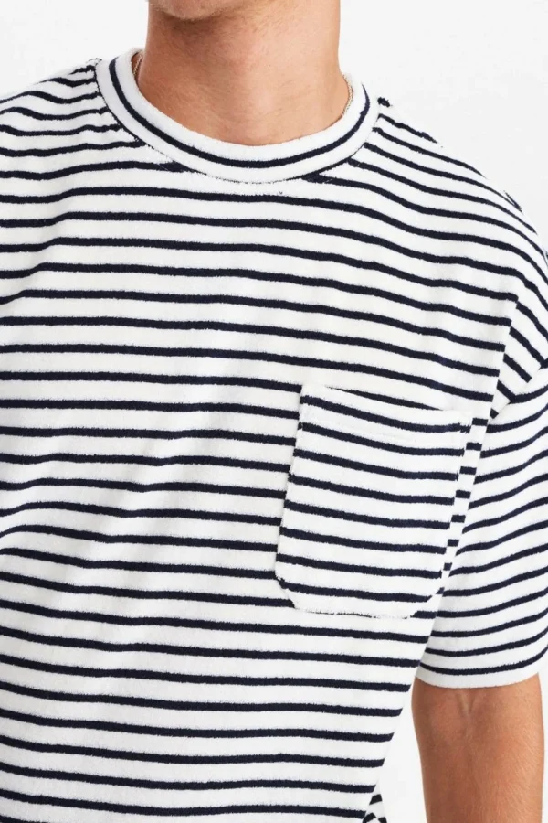 Mand Anerkjendt Akholger Frotte Stripe Tee - Dark Navy