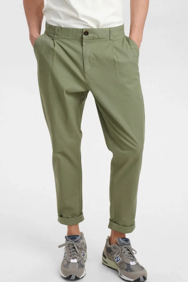 Mand Anerkjendt Akjulius Cotton Pleat Pant - Olivine