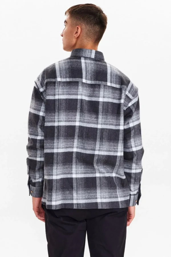 Mand Anerkjendt Akkarsten Checked Overshirt - Dark Grey Mel