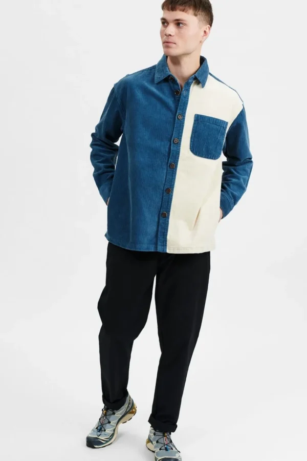 Mand Anerkjendt Akkarsten Cord Block Overshirt - Cornet Blue