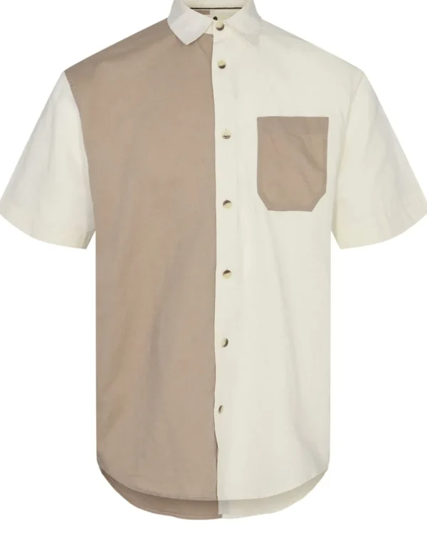 Mand Anerkjendt Akkian Cot/Linen Block Shirt - Tofu