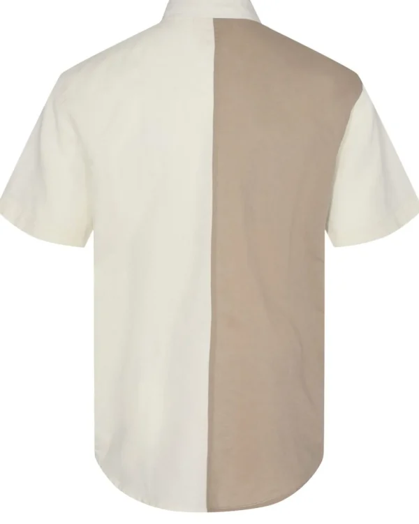 Mand Anerkjendt Akkian Cot/Linen Block Shirt - Tofu