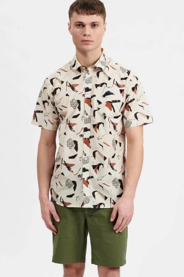 Mand Anerkjendt Akkian Ss Aop Shirt - Brown Rice