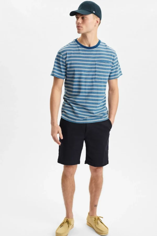 Mand Anerkjendt Akkikki Blue Stripe Tee - Cornet Blue