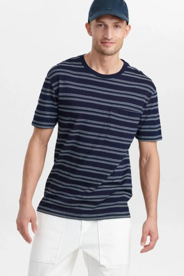 Mand Anerkjendt Akkikki Curve Stripe Tee - Sky Captain