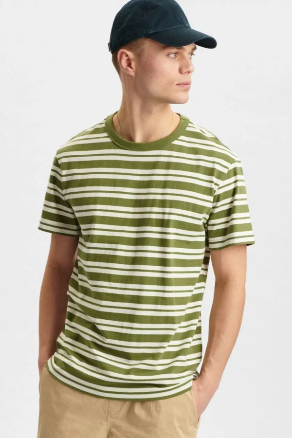 Mand Anerkjendt Akkikki Noos Stripe Tee - Olivine