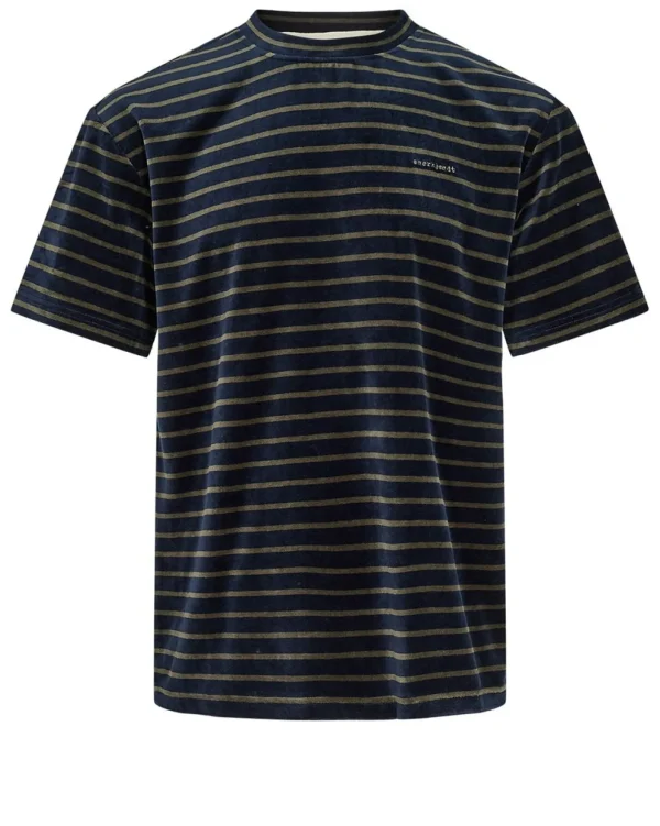 Mand Anerkjendt Akkikki Velvet Stripe Tee - Sky Captain