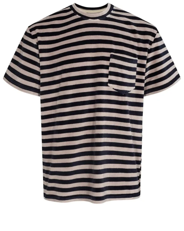 Mand Anerkjendt Akkikki Velvet Stripe Tee - Dark Navy