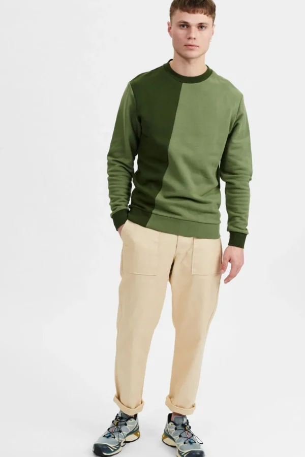 Mand Anerkjendt Akklaus Colorblock Sweat - Olivine