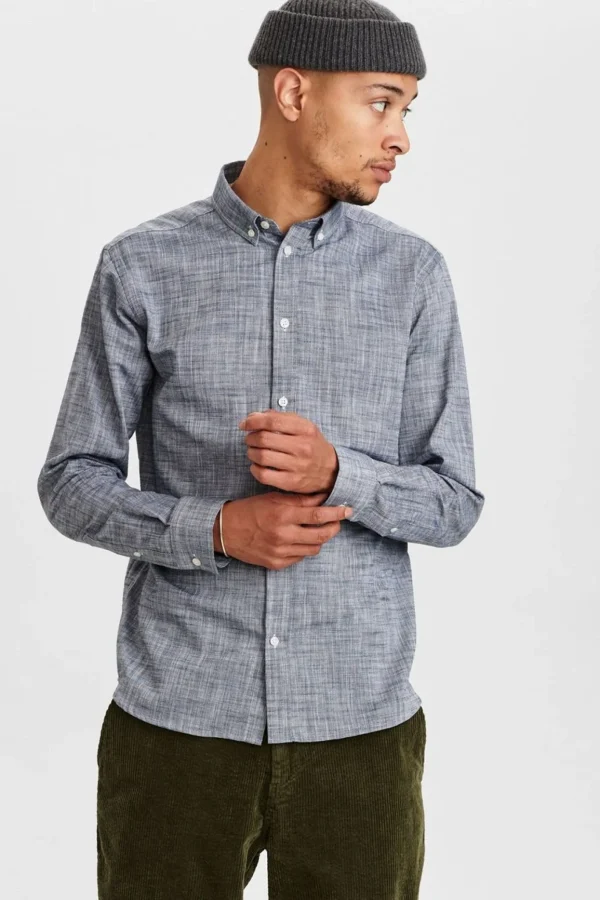 Mand Anerkjendt Akkonrad 2 Tone Structure Shirt - Sky Captain