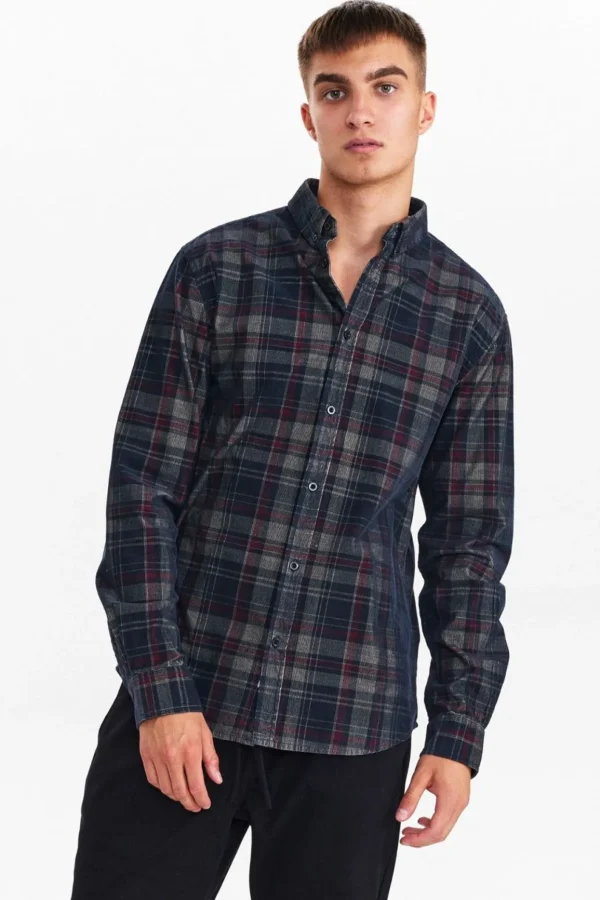 Mand Anerkjendt Akkonrad Cord Check Shirt - Forest Night