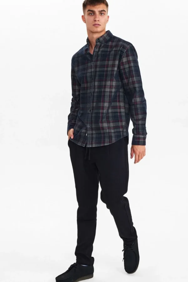 Mand Anerkjendt Akkonrad Cord Check Shirt - Forest Night