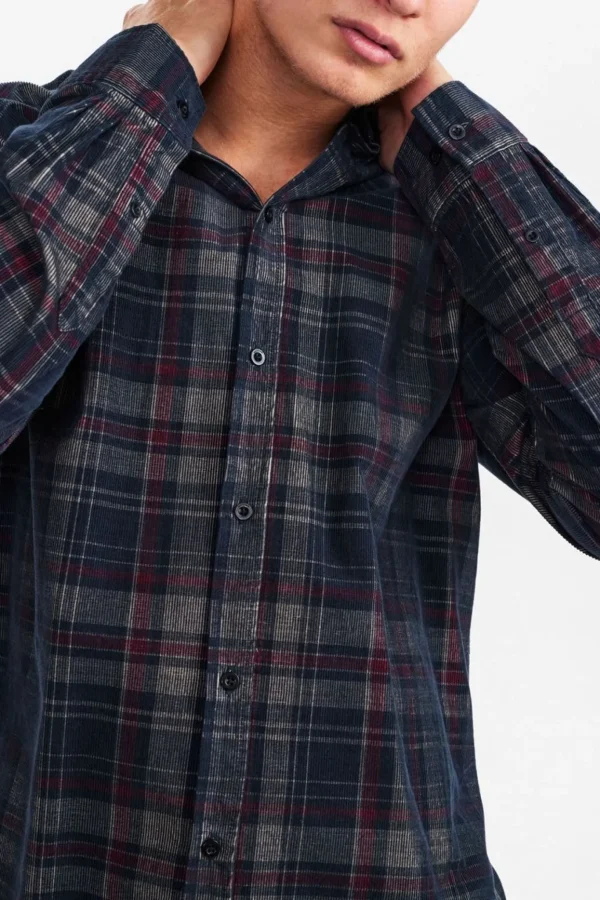 Mand Anerkjendt Akkonrad Cord Check Shirt - Forest Night