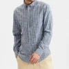 Mand Anerkjendt Akkonrad Mel Stripe Shirt - Sky Captain