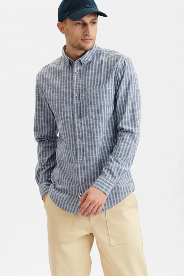 Mand Anerkjendt Akkonrad Mel Stripe Shirt - Sky Captain