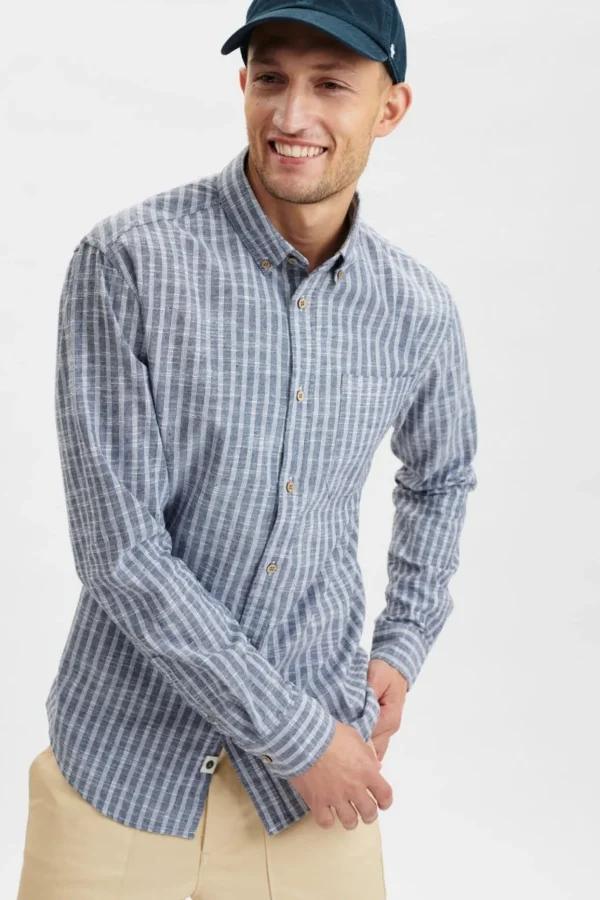 Mand Anerkjendt Akkonrad Mel Stripe Shirt - Sky Captain