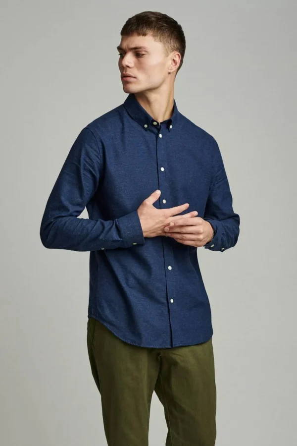 Mand Anerkjendt Akkonrad Melange Shirt - Sky Captain