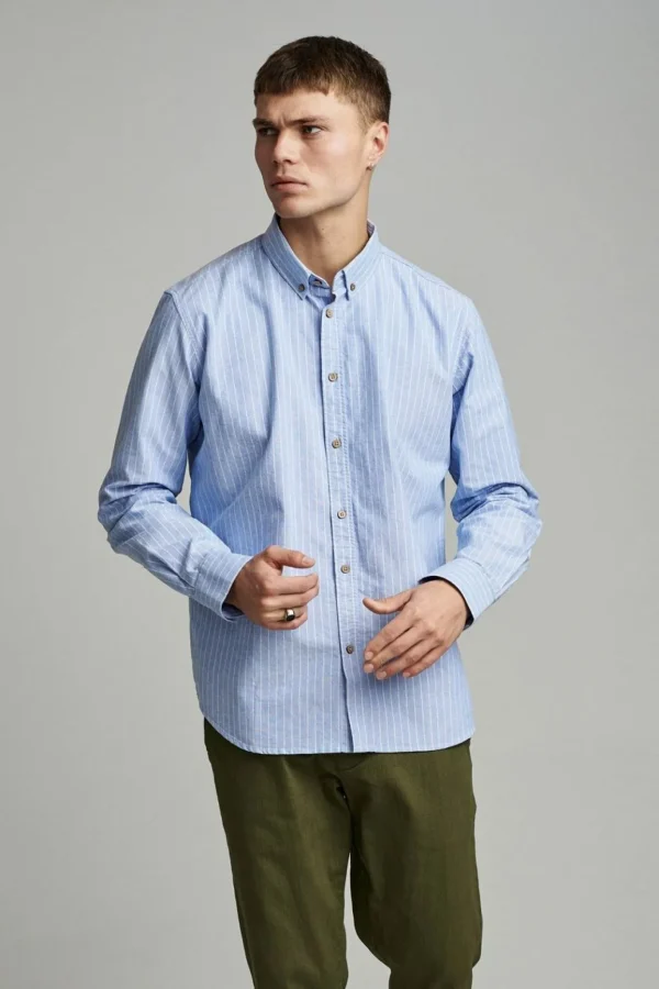 Mand Anerkjendt Akkonrad Oxford Stripe Shirt - Sky Blue