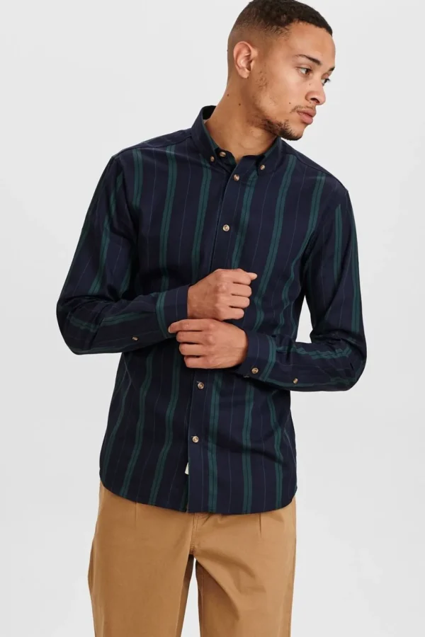 Mand Anerkjendt Akkonrad Stripe Shirt - Sky Captain