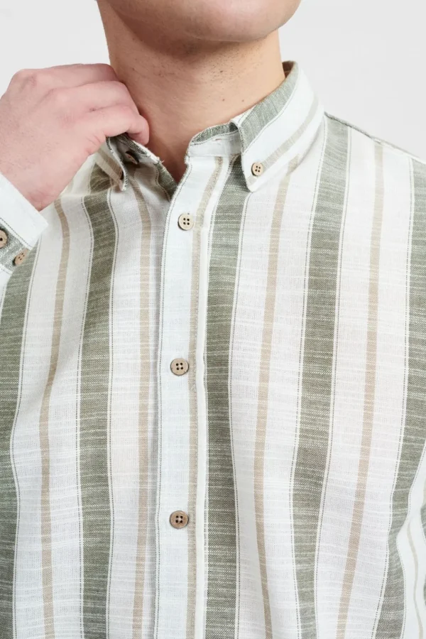 Mand Anerkjendt Akkonrad Striped Shirt - Olivine