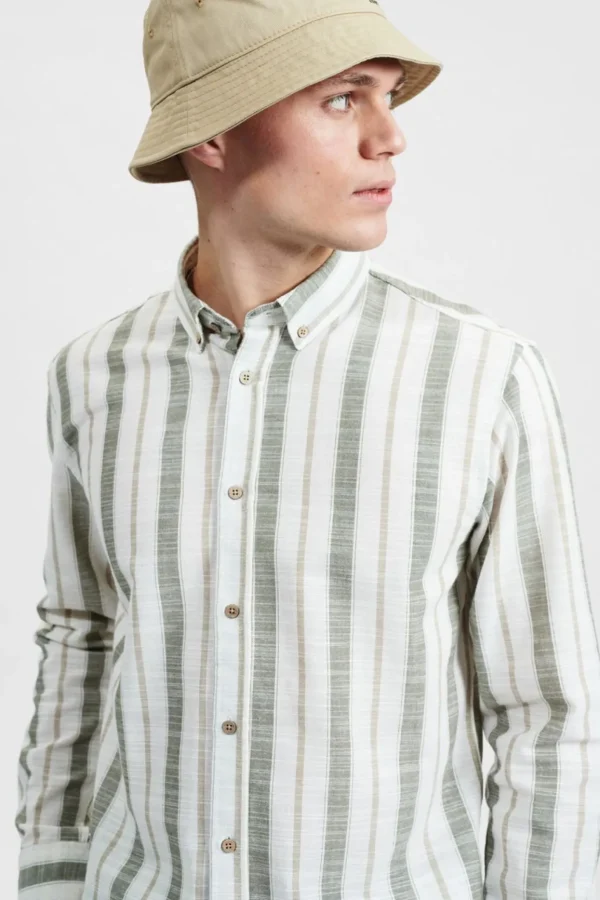 Mand Anerkjendt Akkonrad Striped Shirt - Olivine