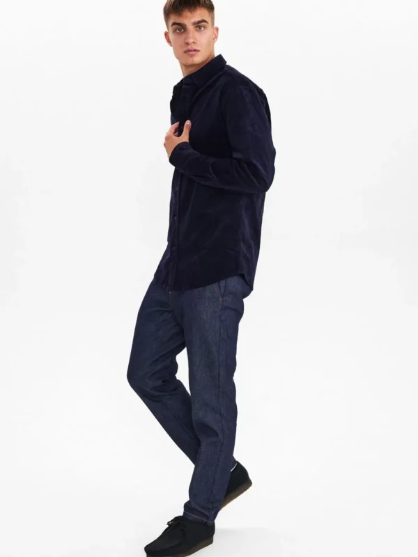 Mand Anerkjendt Akleif Corduroy Shirt - Dark Navy