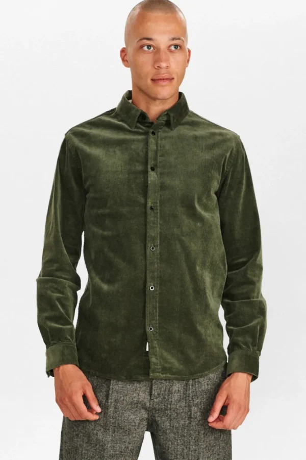 Mand Anerkjendt Akleif Corduroy Shirt - Forest Night