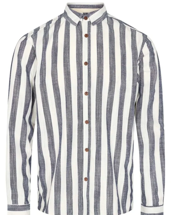 Mand Anerkjendt Akleif L/S Stripe Shirt - Dark Navy