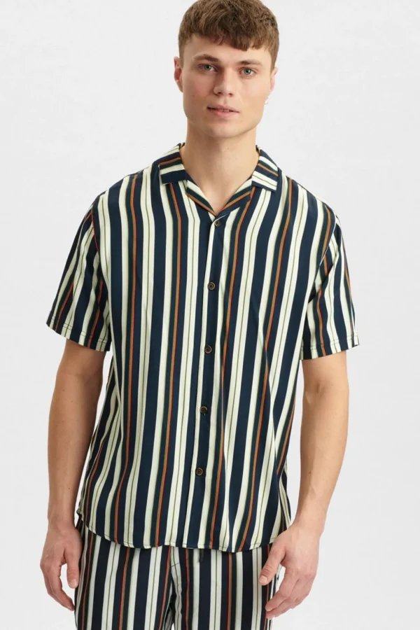 Mand Anerkjendt Akleo Aop Viscose Shirt - Sky Captain