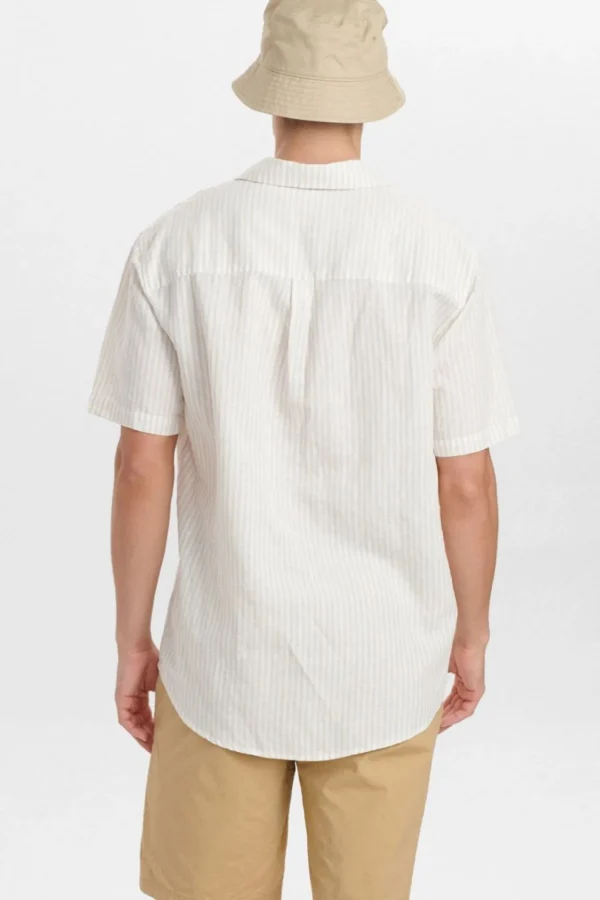 Mand Anerkjendt Akleo Cot/Lin Stripe Shirt - Brown Rice