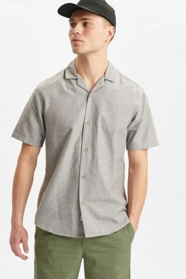 Mand Anerkjendt Akleo Cot/Linen Ss Shirt - Latte