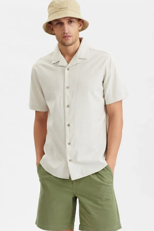 Mand Anerkjendt Akleo Cot/Linen Ss Shirt - Brown Rice