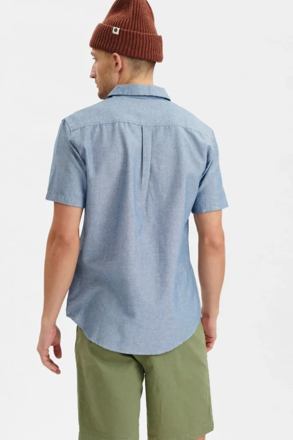 Mand Anerkjendt Akleo Cot/Linen Ss Shirt - Cornet Blue