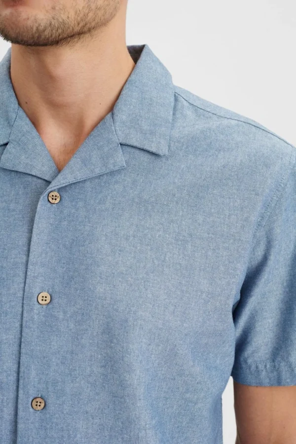 Mand Anerkjendt Akleo Cot/Linen Ss Shirt - Cornet Blue