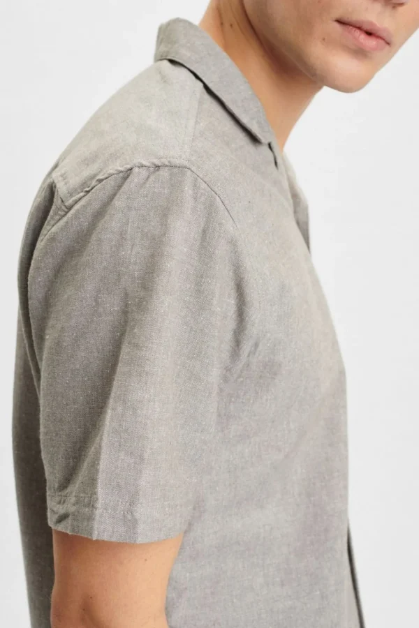 Mand Anerkjendt Akleo Cot/Linen Ss Shirt - Latte