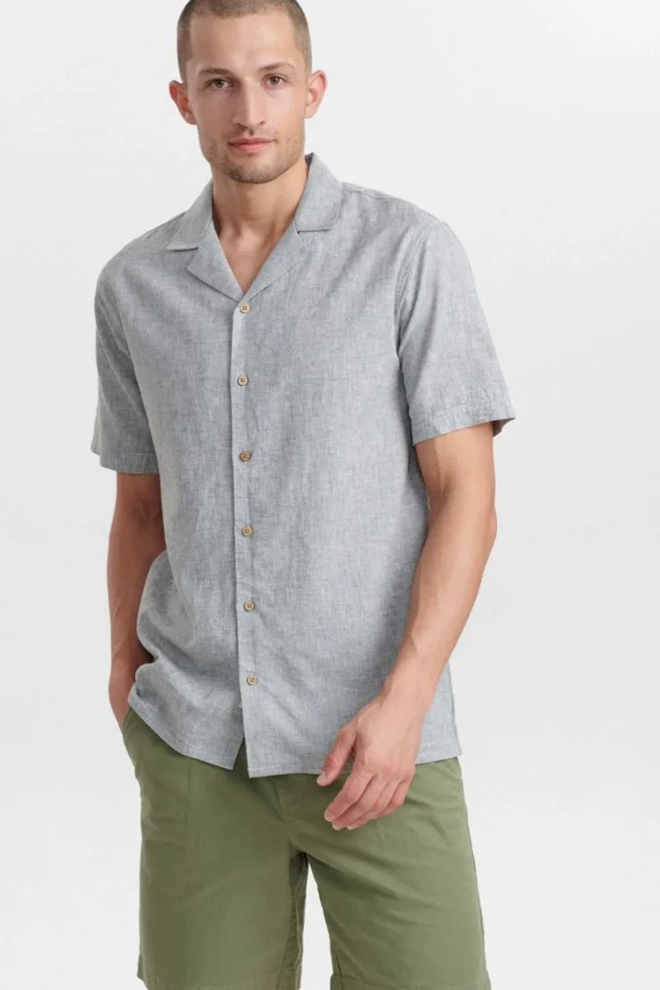 Mand Anerkjendt Akleo Fil A Fil Linen Shirt - Olivine