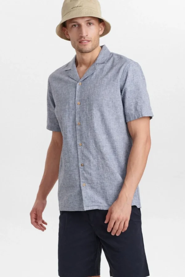 Mand Anerkjendt Akleo Fil A Fil Linen Shirt - Dark Navy