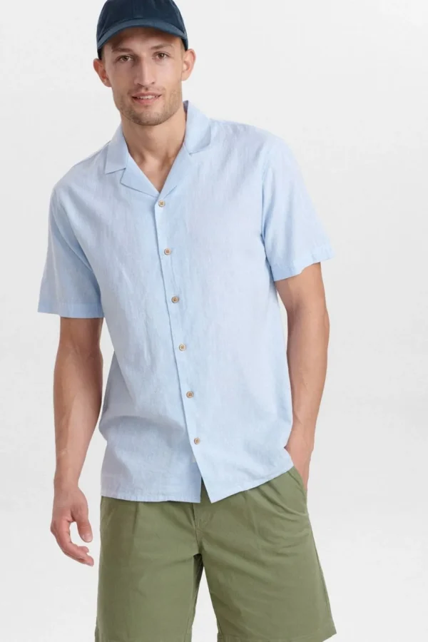 Mand Anerkjendt Akleo Fil A Fil Linen Shirt - Sky Blue