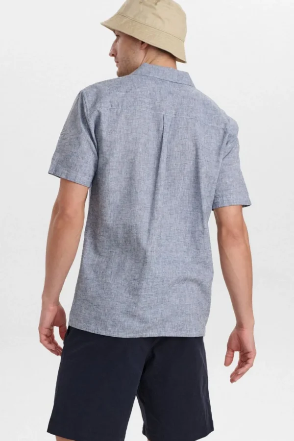 Mand Anerkjendt Akleo Fil A Fil Linen Shirt - Dark Navy