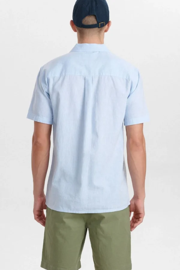 Mand Anerkjendt Akleo Fil A Fil Linen Shirt - Sky Blue