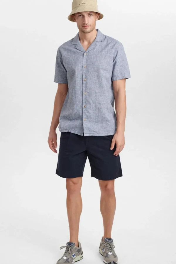 Mand Anerkjendt Akleo Fil A Fil Linen Shirt - Dark Navy